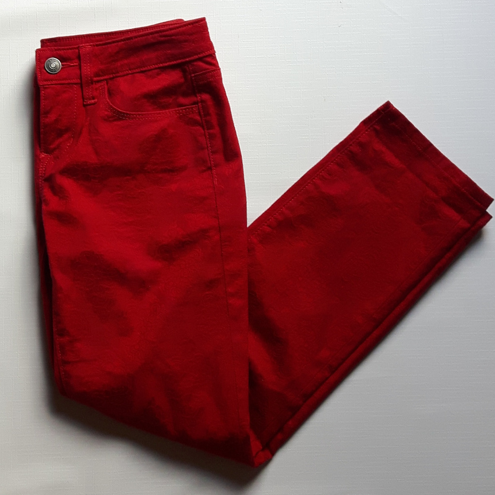 Ann Taylor Loft Red Jeans Damask Print 00 24
